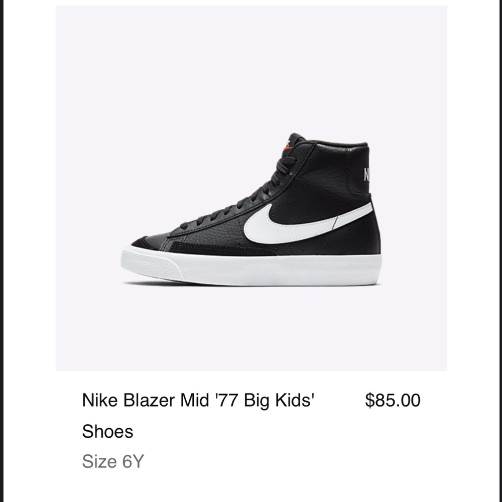 Nike Blazer Mid 77 black white kids size 6